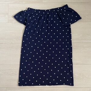 3/$10 Divided Off-the-shoulder Navy and White Polka Dot Mini Dress